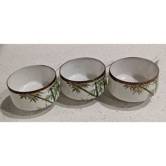 Kutani 3 teacups Bamboo Geisha Bone China Footed Japan - Picture 5 of 14